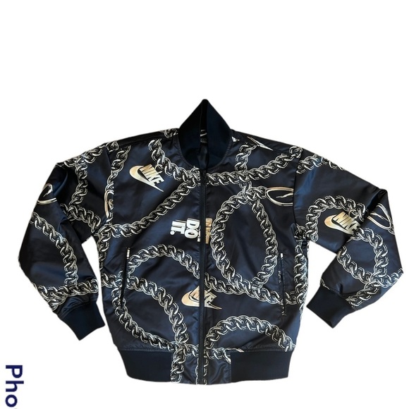 Nike Women’s satin black with gold chain bomber jacket size XS - Picture 5 of 14